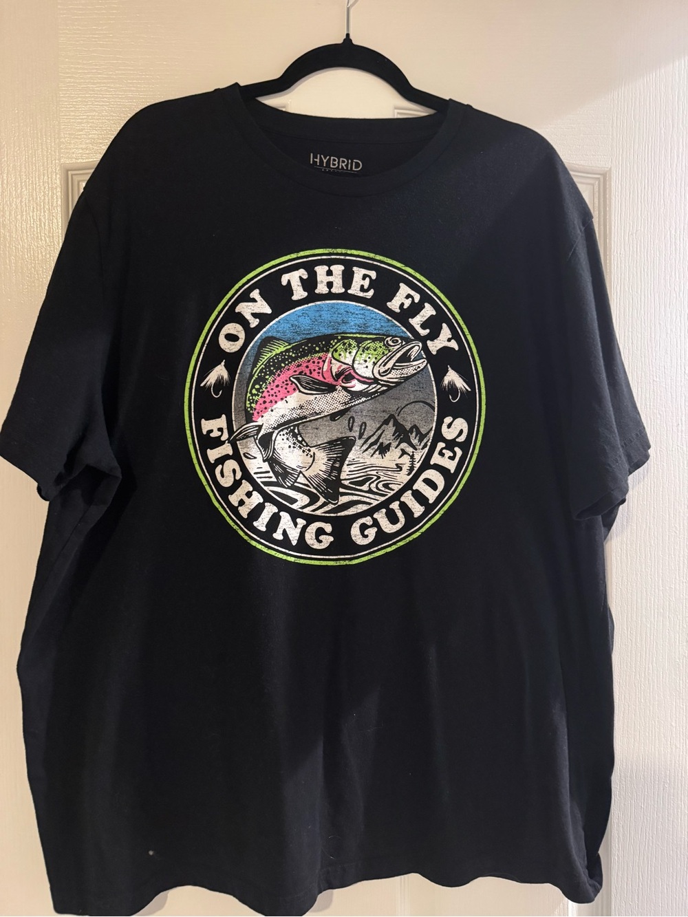Hybrid Black Short Sleeve Tee with Rainbow Trout Fishing Graphic